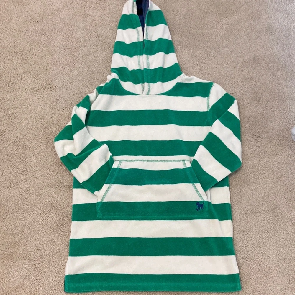 Mini Boden Green and White Striped Hooded Swim Cover-Up